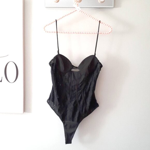 NWOT Zara black matching lace-like accented corsetry-inspired bodysuit, S - Picture 13 of 16